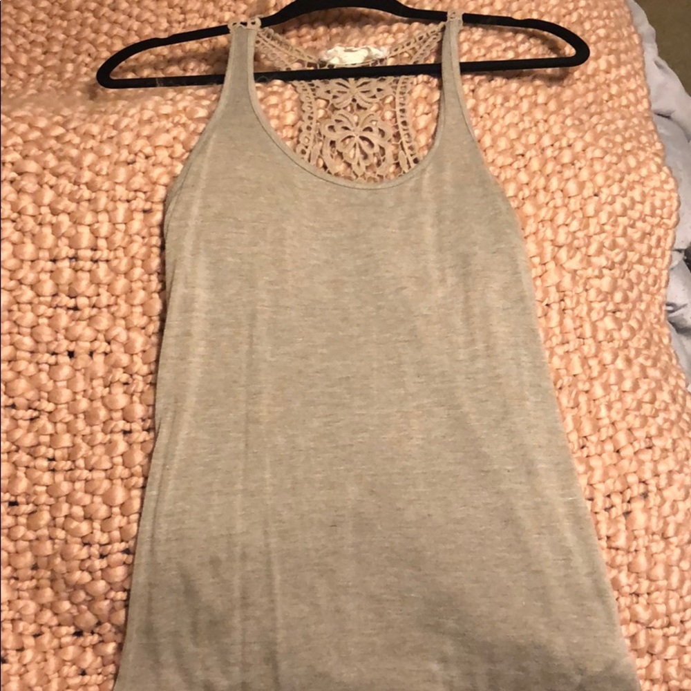 Tan crocheted racerback tank top